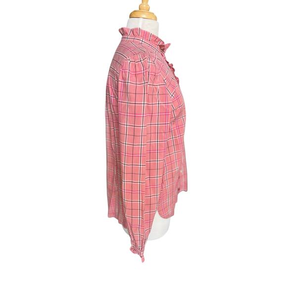 Loft Plaid Ruffle Shirt Long Sleeve Button Preppy Academia Womens Size Medium - Picture 5 of 14